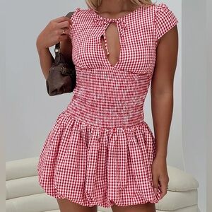 PRINCESS POLLY LADYBUG GINGHAM MINI DRESS RED Size 10